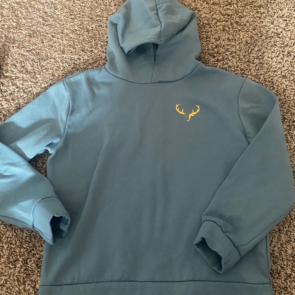 SHEIN Blue Hoodie with Yellow Antler Motif